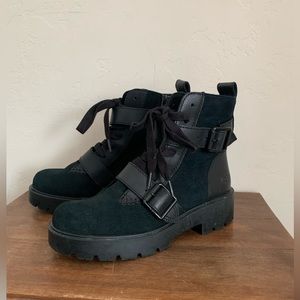 Ugg Zorrah Buckle Black Suede Leather Military Moto Boot sz 8